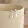 Diamond Pearl Stud Earrings,Dainty Freshwater Pearl Earrings,Gold Minimalist Drop Earrings,Bridal Earrings,Wedding Earrings,Bridesmaid Gift - Image 2