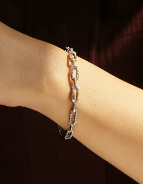 Paperclip Chain Bracelet, Sterling Silver Bangle Bracelet Women