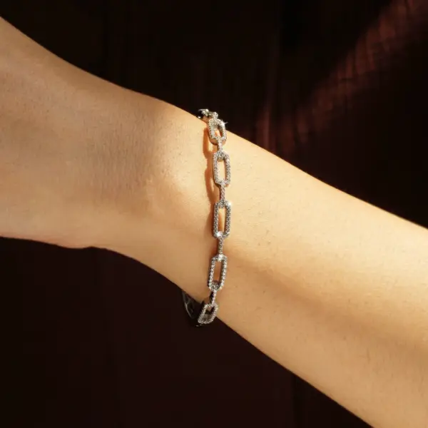 Paperclip Chain Bracelet, Sterling Silver Bangle Bracelet Women
