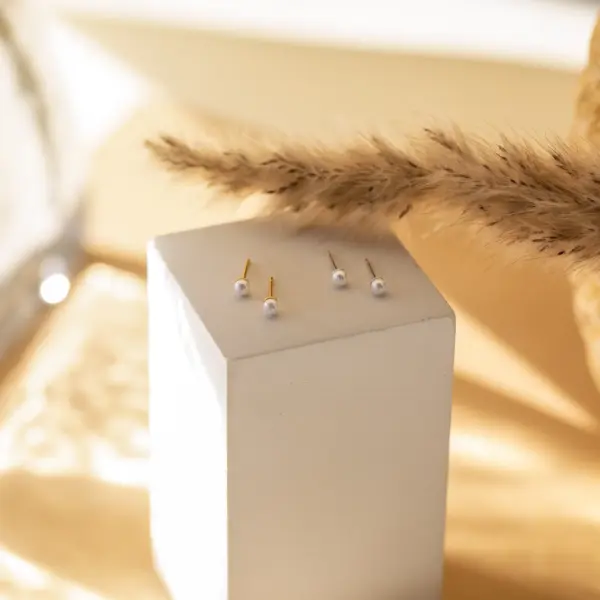 Dainty Pearl Stud Earrings - Image 2