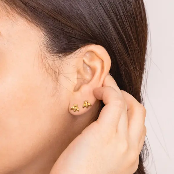 Cute 18K Gold Plated Bee Stud Earrings - Image 2