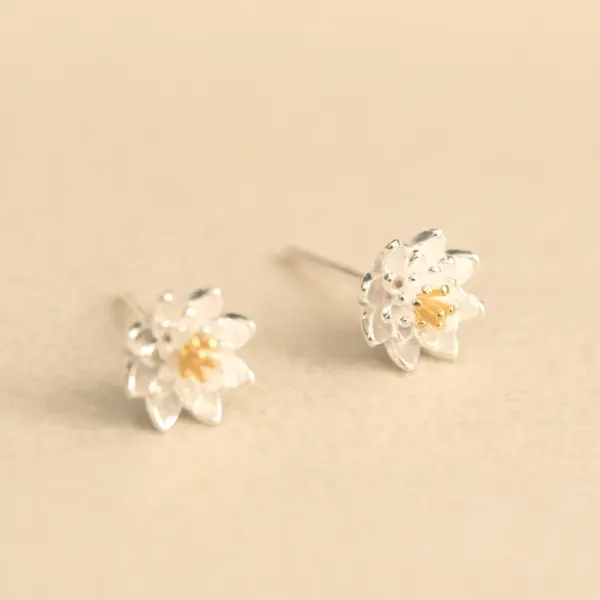 925 Silver Lotus Earring, Silver Lotus Stud Earring, Dainty Stud Earring, Lotus Jewelry, Zen Earring, Buddhda Lotus Earring Gift for Her