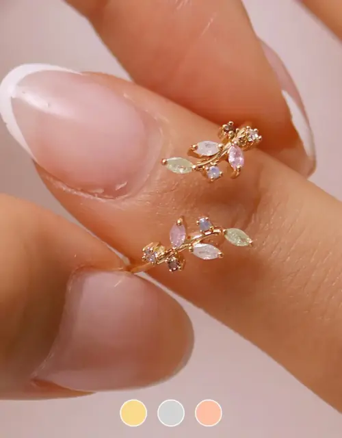 Pastel laurel ring peridot rose quartz leaves leaf adjustable vine ring 18k gold plated Rhodium plated 18k rose gold plated
