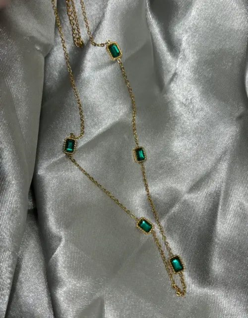 Anastacia - Emerald Green Gold Pendant Necklace, Non-Tarnish Stainless Steel, Vintage Style, perfect gift for her 2pcs
