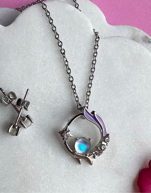 Moonstone Pendant Necklace Earrings Set, Natural Crystal Jewelry Set, Dazzling Moonstone Jewelry